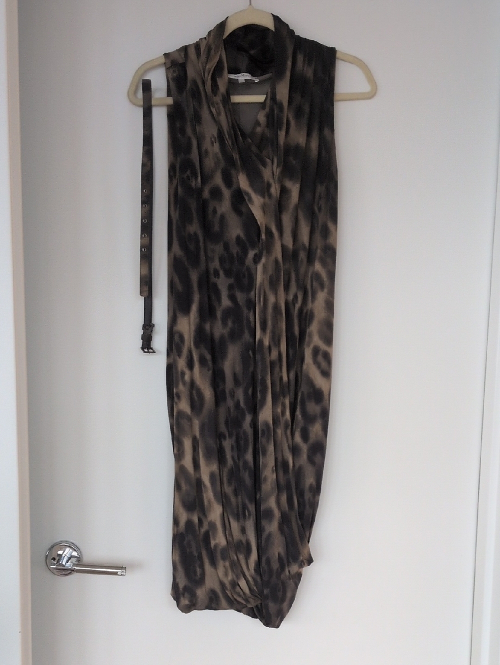 MaxMara Taupe and Black Leopard-Effect Sleeveless Maxi Dress With Belt